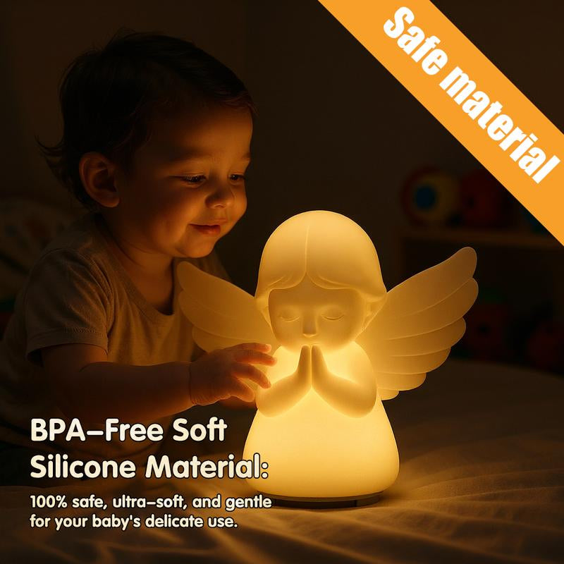 Hiseeme Angel Baby Night Light — White Noise (Baby-Breath + Piano), Soothing Sleep Aid for Infants & Kids，7 RGB Colors, Guided Breathing (Voice+Light) | Tap Ctrl, USB-C, Bpa-Free Silicone, 12-Month Replace