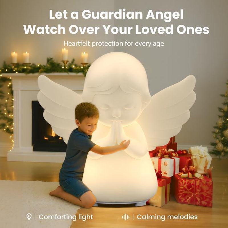 Hiseeme Angel Baby Night Light — White Noise (Baby-Breath + Piano), Soothing Sleep Aid for Infants & Kids，7 RGB Colors, Guided Breathing (Voice+Light) | Tap Ctrl, USB-C, Bpa-Free Silicone, 12-Month Replace