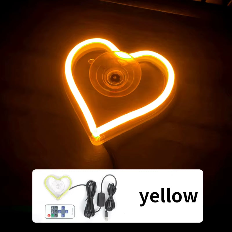 Window Neon Lights, Triangular Windows, Heart-Shaped Lights, Illuminated Heart-Shaped Decorations, Car Interface, Wireless Remot