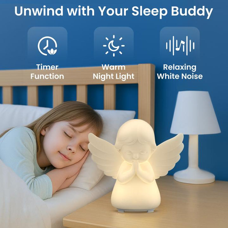 Hiseeme Angel Baby Night Light — White Noise (Baby-Breath + Piano), Soothing Sleep Aid for Infants & Kids，7 RGB Colors, Guided Breathing (Voice+Light) | Tap Ctrl, USB-C, Bpa-Free Silicone, 12-Month Replace