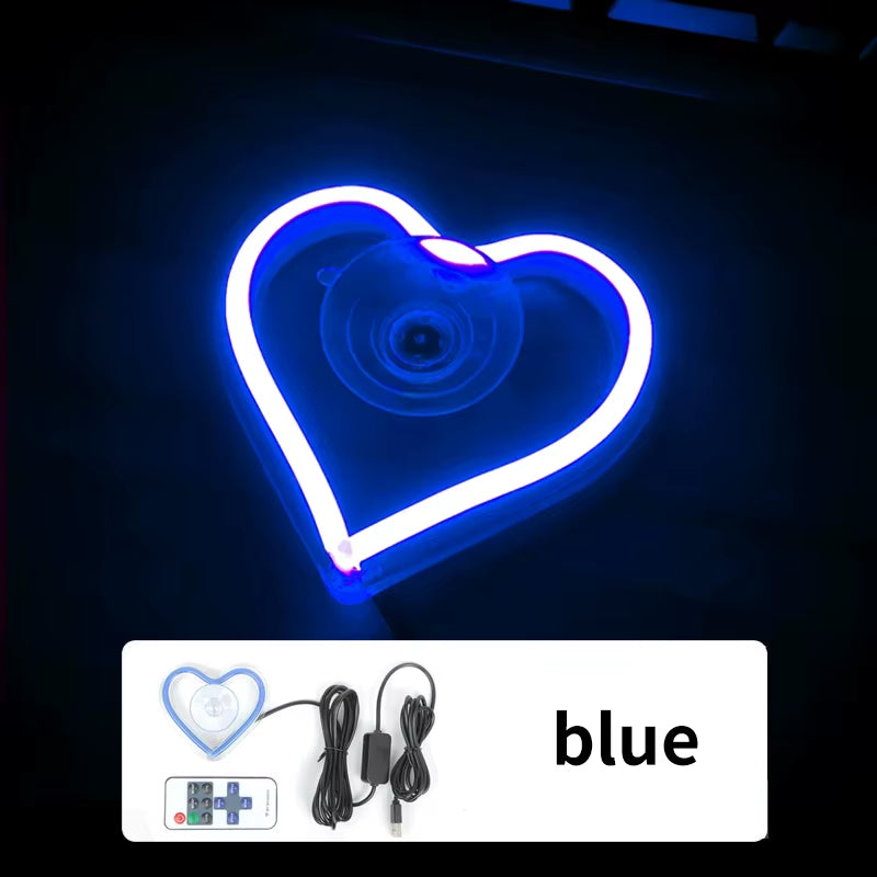 Window Neon Lights, Triangular Windows, Heart-Shaped Lights, Illuminated Heart-Shaped Decorations, Car Interface, Wireless Remot