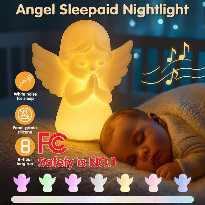 Hiseeme Angel Baby Night Light — White Noise (Baby-Breath + Piano), Soothing Sleep Aid for Infants & Kids，7 RGB Colors, Guided Breathing (Voice+Light) | Tap Ctrl, USB-C, Bpa-Free Silicone, 12-Month Replace