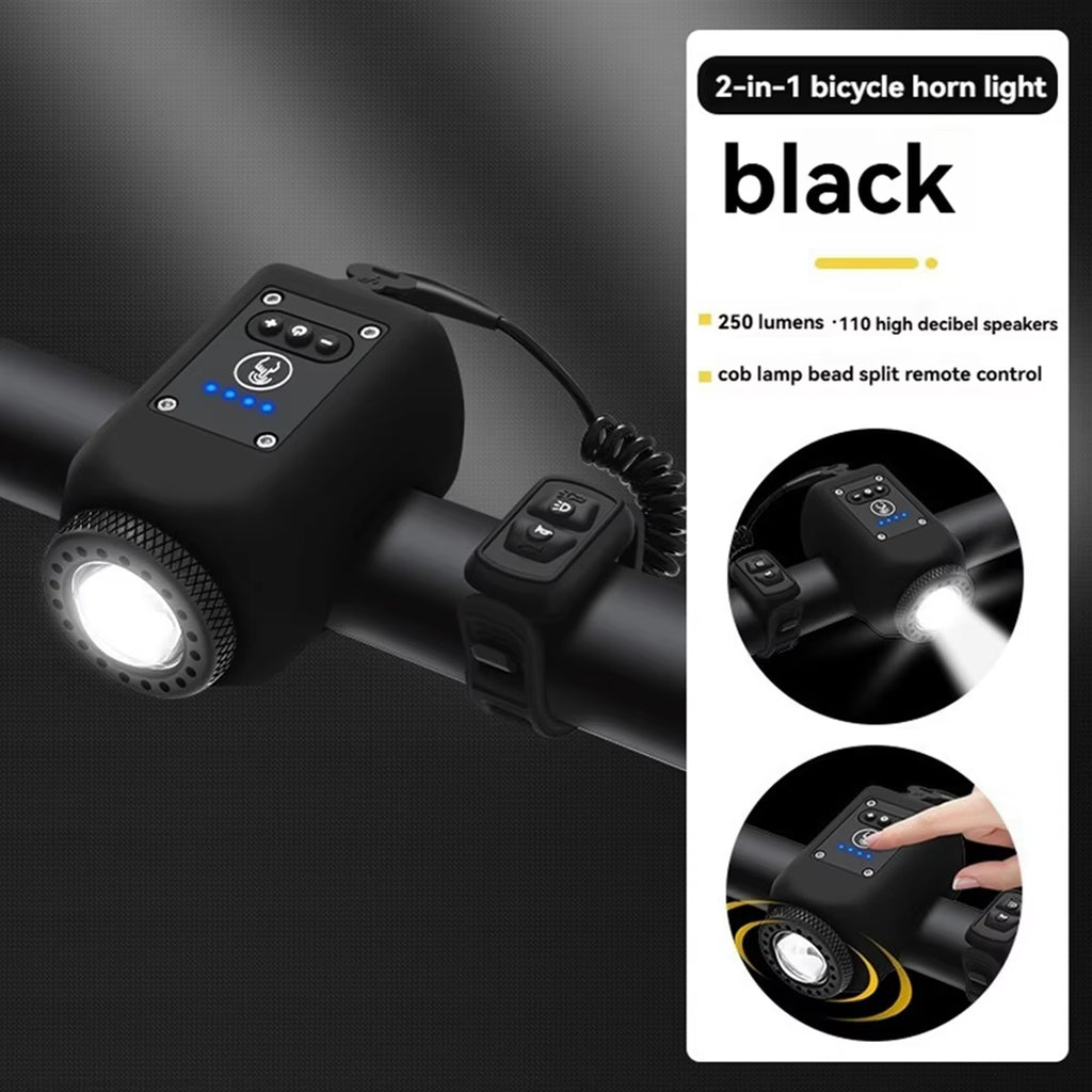 ABMO Bike Light and Horn 2-In-1 Set for Night Riding, Night Cycling Flashlight Accessories, 4 Light Modes, Ipx5 Black