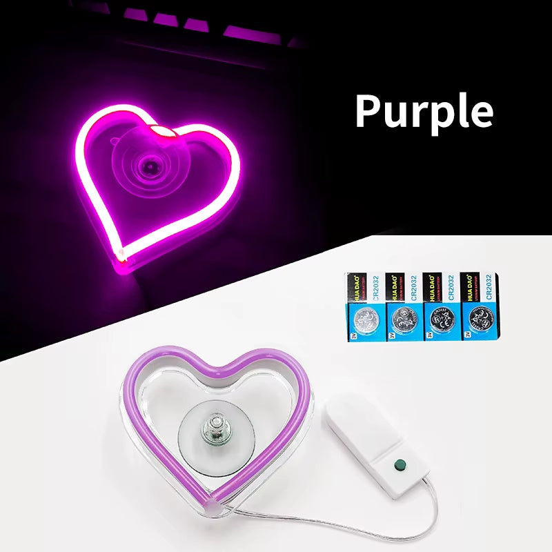 Window Neon Lights, Triangular Windows, Heart-Shaped Lights, Illuminated Heart-Shaped Decorations, Car Interface, Wireless Remot