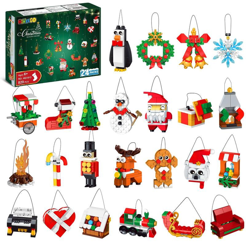24 Days Christmas Countdown Ornaments Building Set with Hanging Christmas Tree, Wreath, Santa, Snowman, Gingerbread, Reindeer, Nutcracker Snowflakes Xmas Stocking Stuffer Decor Toy Gift for Kids Girl Boys Ages 6+