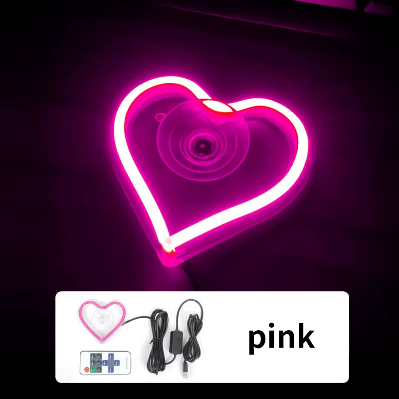 Window Neon Lights, Triangular Windows, Heart-Shaped Lights, Illuminated Heart-Shaped Decorations, Car Interface, Wireless Remot