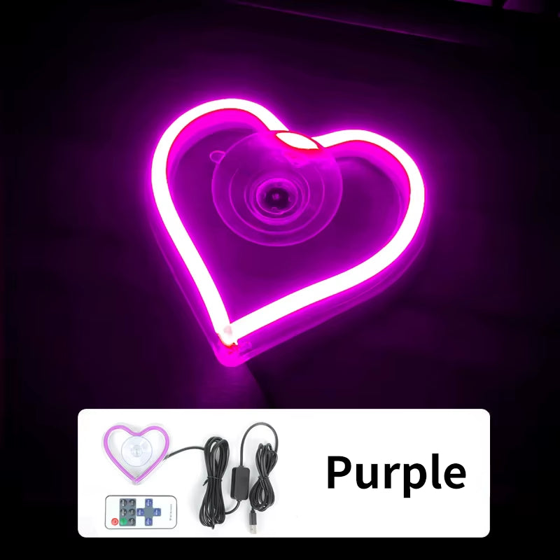 Window Neon Lights, Triangular Windows, Heart-Shaped Lights, Illuminated Heart-Shaped Decorations, Car Interface, Wireless Remot