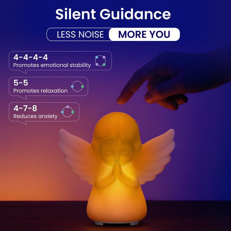 Hiseeme Angel Baby Night Light — White Noise (Baby-Breath + Piano), Soothing Sleep Aid for Infants & Kids，7 RGB Colors, Guided Breathing (Voice+Light) | Tap Ctrl, USB-C, Bpa-Free Silicone, 12-Month Replace
