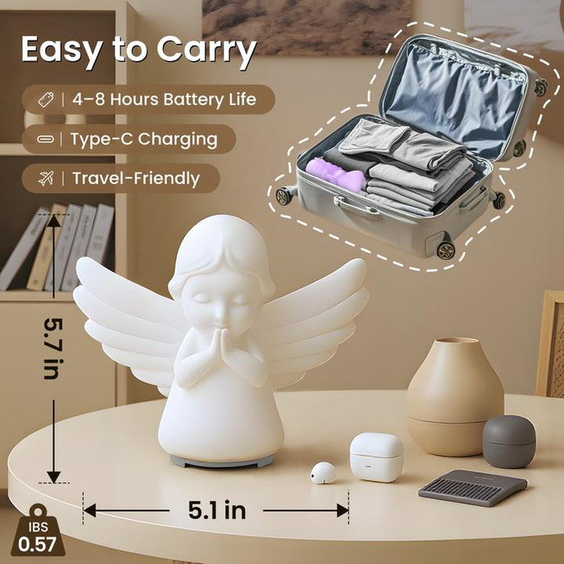 Hiseeme Angel Baby Night Light — White Noise (Baby-Breath + Piano), Soothing Sleep Aid for Infants & Kids，7 RGB Colors, Guided Breathing (Voice+Light) | Tap Ctrl, USB-C, Bpa-Free Silicone, 12-Month Replace