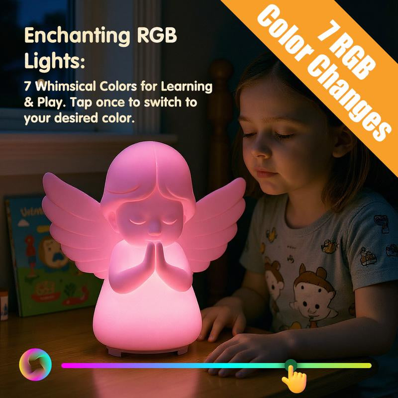Hiseeme Angel Baby Night Light — White Noise (Baby-Breath + Piano), Soothing Sleep Aid for Infants & Kids，7 RGB Colors, Guided Breathing (Voice+Light) | Tap Ctrl, USB-C, Bpa-Free Silicone, 12-Month Replace